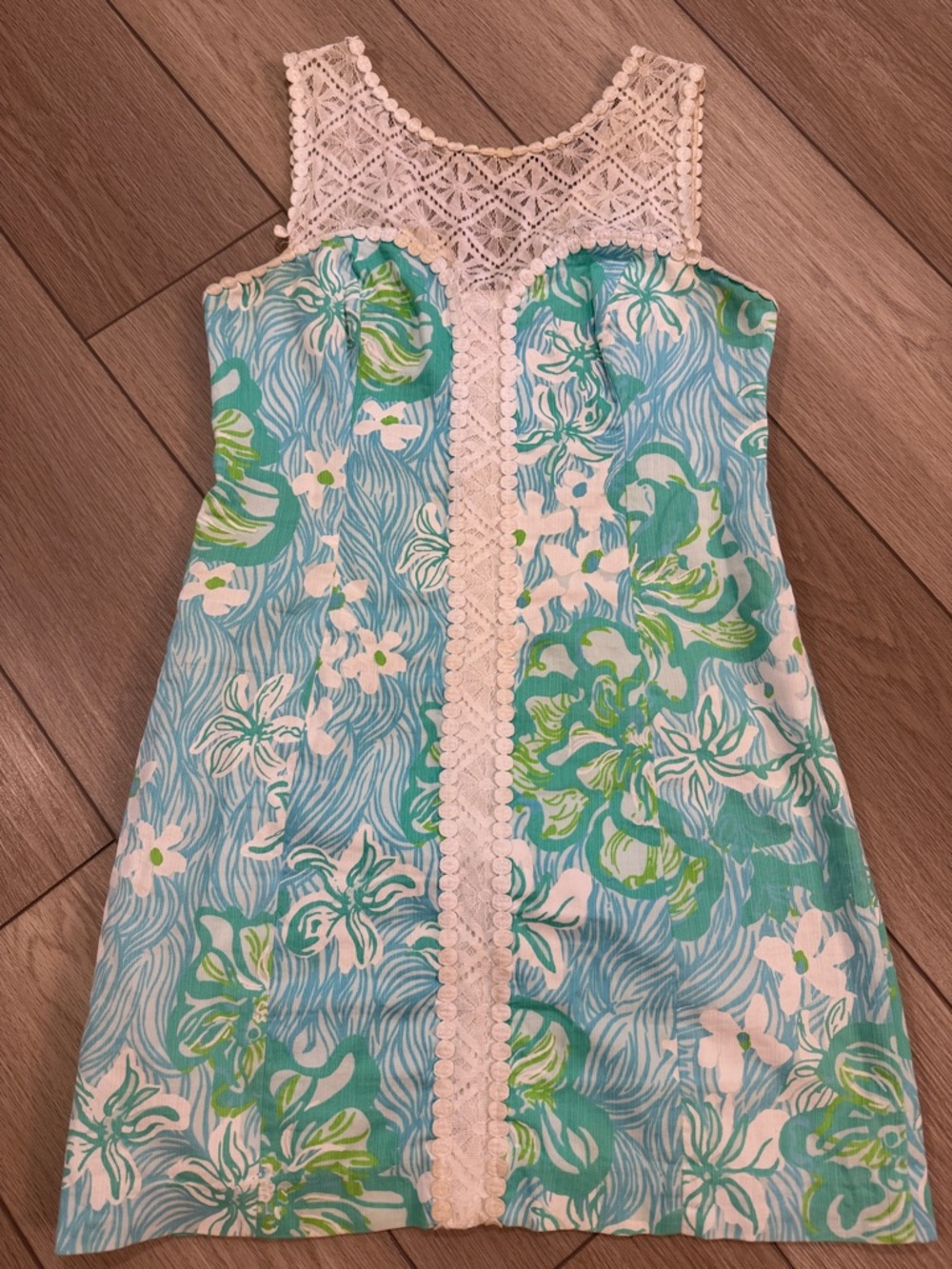 Lilly Pulitzer Sofia Shift Dress Wave Rider All Over Print Preppy Sz 6 Lace trim - Picture 3 of 12